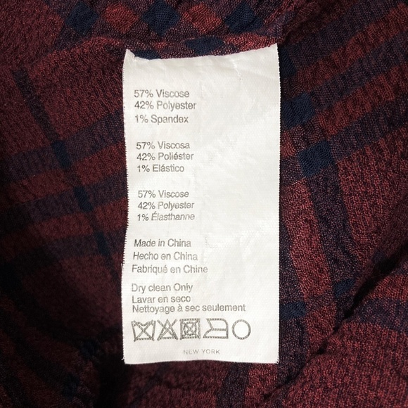 THAKOON COLLECTIVE Crinkle Crepe Plaid Dark Academia ShirtDress Maroon Designer - Picture 14 of 14